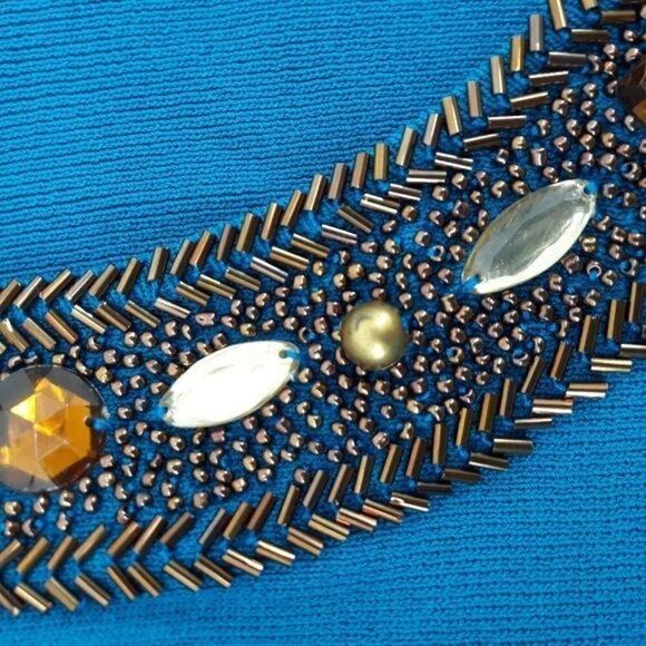 Ruby Rd. Sweater Fitted Stretch Beaded Jeweled Scoop Neck Turquoise Size S - Picture 9 of 11
